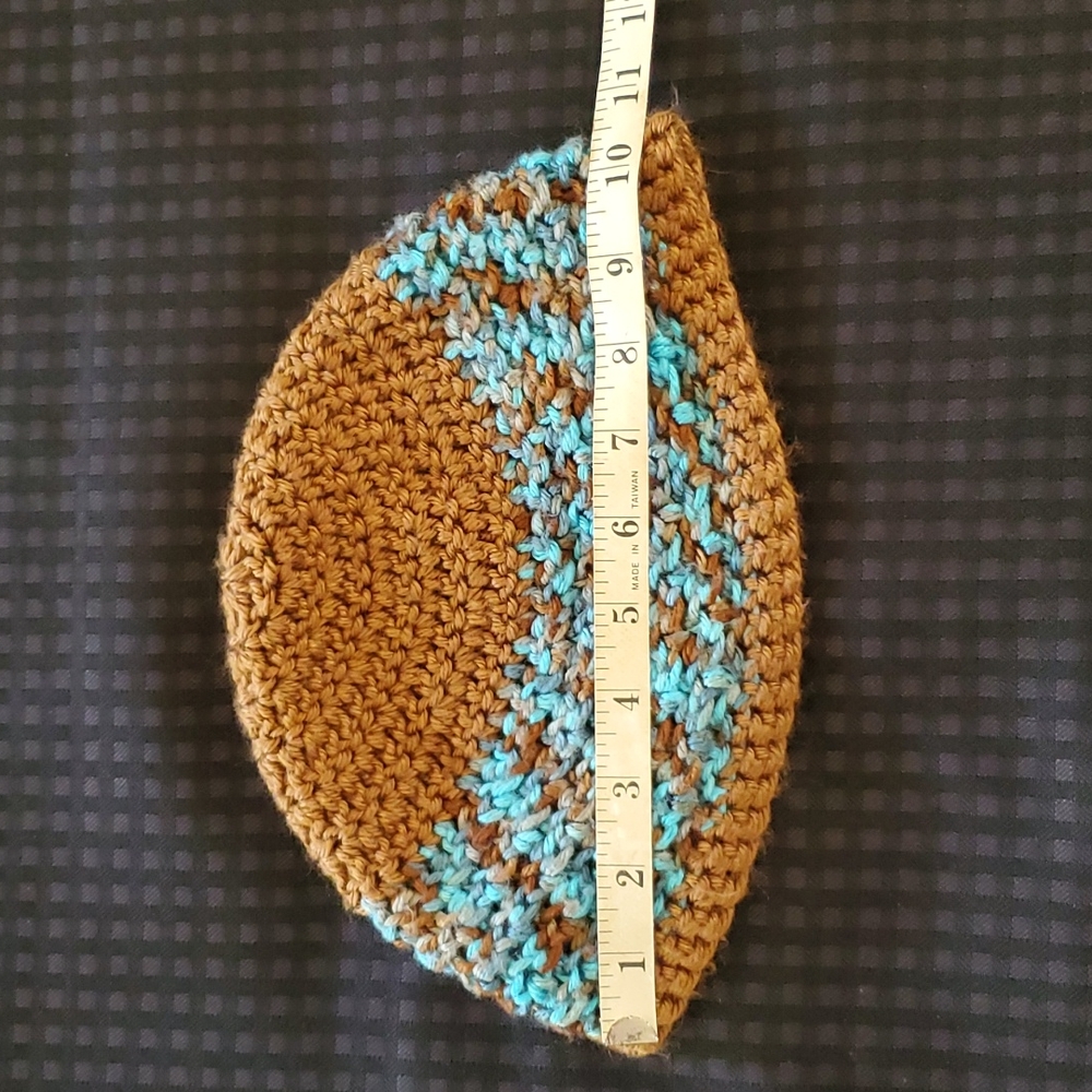 Handmade, crocheted, beanie, brown & blue, unisex, hat, one size fits most - Picture 4 of 6